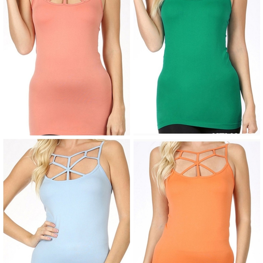 Bundle of 4 Plus Size 2X/3X Seamless Cami Tops Web Front w/ Adjustable Strap